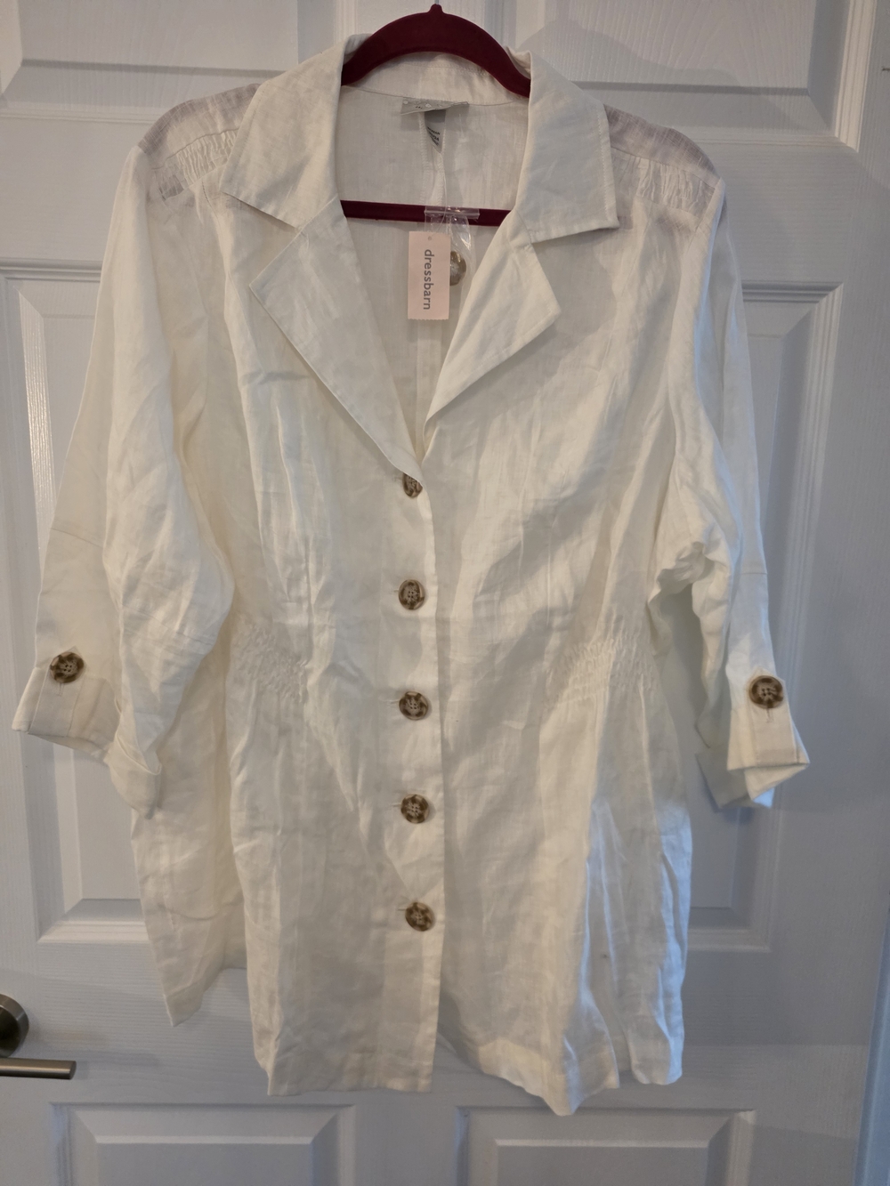 dressbarn White Linen Button-Front Tunic Jacket. Size 3x